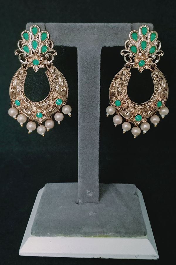 Picture of Splendid gold plated designer earrings with Green Stone