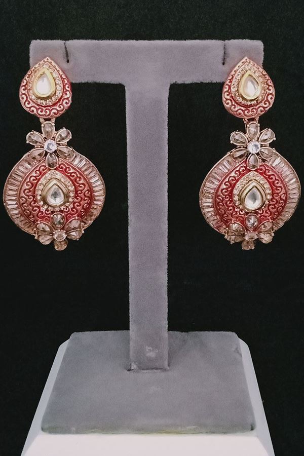 Picture of Impeccable Red Color Earrings with Vilandi Stones
