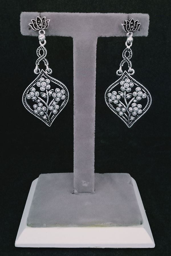 Picture of Silver Oxidized Lotus Jhumka Earrings