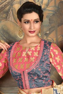 Picture of Cream & Pink Weaved Silk Designer Saree
