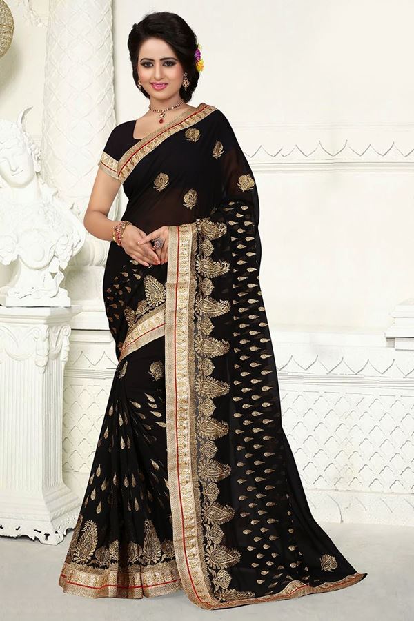 Picture of Glamorous black saree with zari work