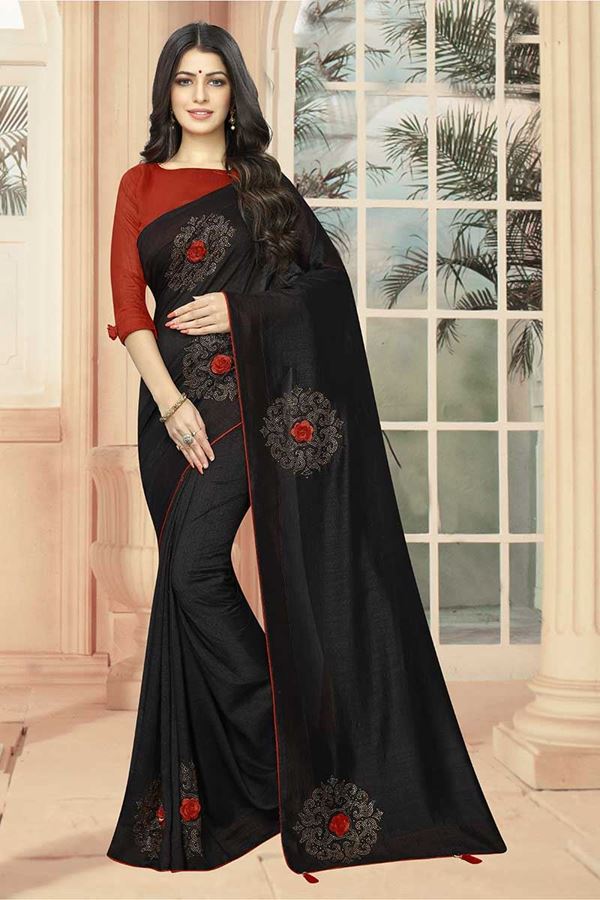 Picture of Gorgeous Black Stone Work Designer Saree