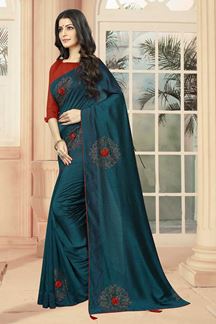 Picture of Peacock Blue Color Party Wear Designer Style Saree