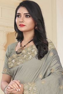 Picture of Charming Grey Colored Party Wear Mayo Silk Saree
