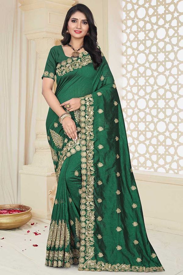 Picture of Gleaming Pale Green Colored Mayo Silk Designer Saree