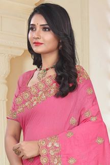 Picture of Flamboyant Gajari Colored Wedding Wear Mysore Silk Saree