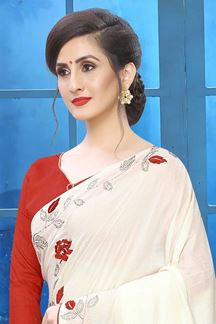 Picture of Off-White Colored Designer Two-tone Silk Saree