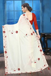 Picture of Off-White Colored Designer Two-tone Silk Saree