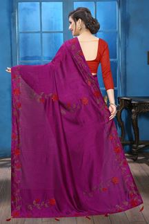 Picture of Wine Colored Designer Two-tone Silk Saree