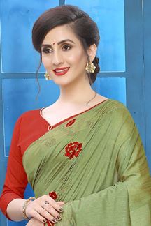 Picture of Pista Green Colored Designer Two-tone Silk Saree