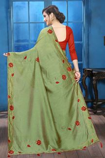Picture of Pista Green Colored Designer Two-tone Silk Saree