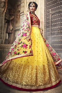 Picture of Exclusive Yellow Color Lehenga Choli In Net Fabric With Embroidery Work