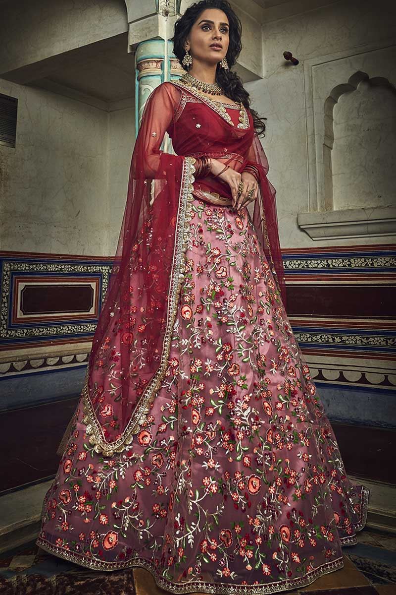 Latest Red Silk Embroidered Bridal Wear Lehenga LLCV113627