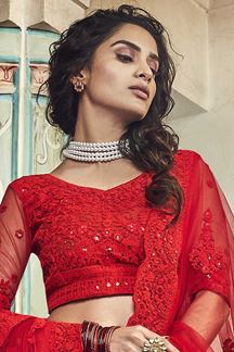 Picture of Red Color Net Designer Lehenga Choli With Embroidery Designs