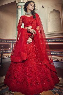 Picture of Red Color Net Designer Lehenga Choli With Embroidery Designs