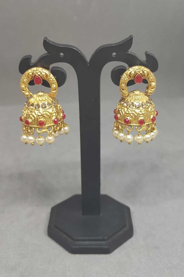 Picture of Red Color Golden Jumki Earring