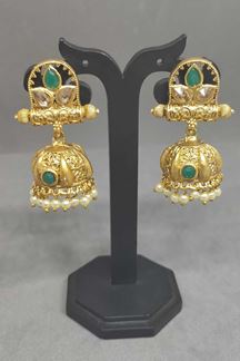 Picture of Green Colour Matte Finish Simple Jhumka Earring