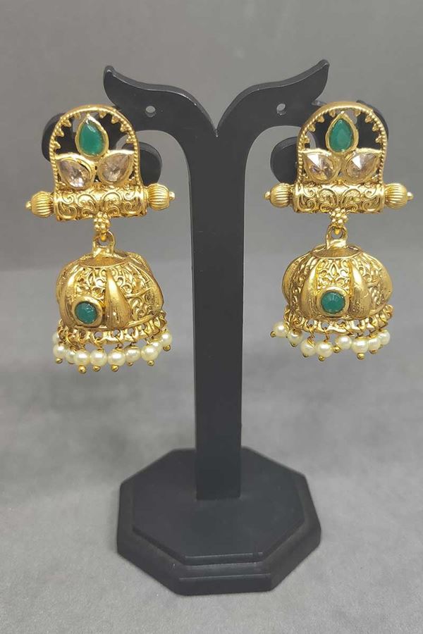 Picture of Green Colour Matte Finish Simple Jhumka Earring