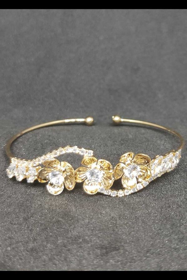 Picture of Fascinating clear stone work Floral Bracelet With Gold Finish