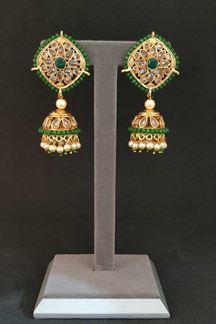 Picture of Floral Stud Classic Green Kundan Jhumka Earring