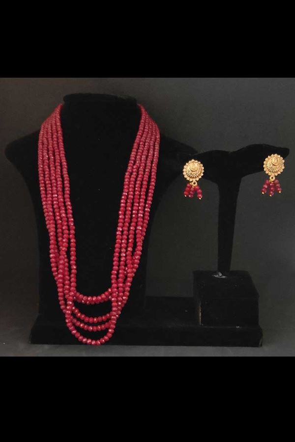 Picture of Distinguished Maroon Beads Work Designer Necklace Set