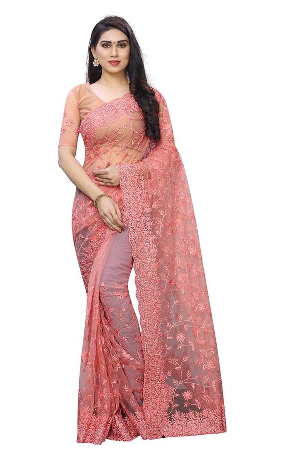 Picture of Exotic Pink Color Net Designer saree
