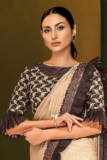 Picture of Pleasant Beige & Brown Colored Partywear Lycra Saree