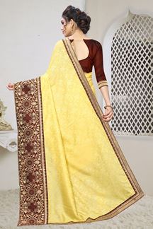 Picture of Light Yellow Jacquard Silk Saree