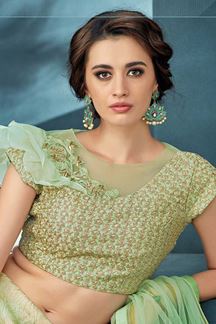 Picture of Stunning Beige & Sea green Colored Partywear Lehenga Choli