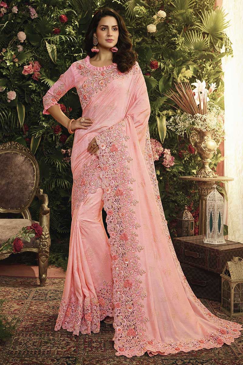 light pink party wear saree