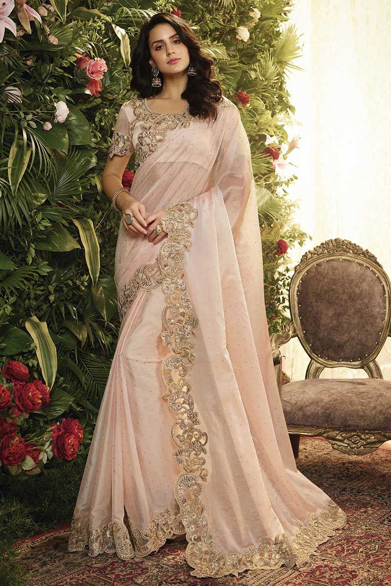 pink party wear saree