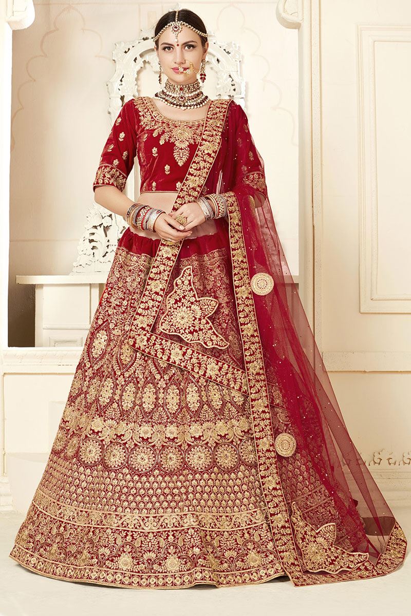 red bridal lehenga