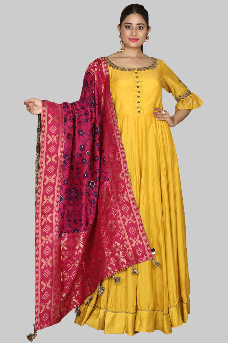 anarkali with silk dupatta