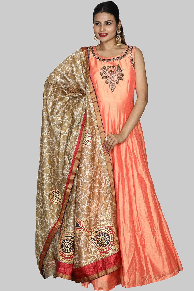 peach color anarkali dress