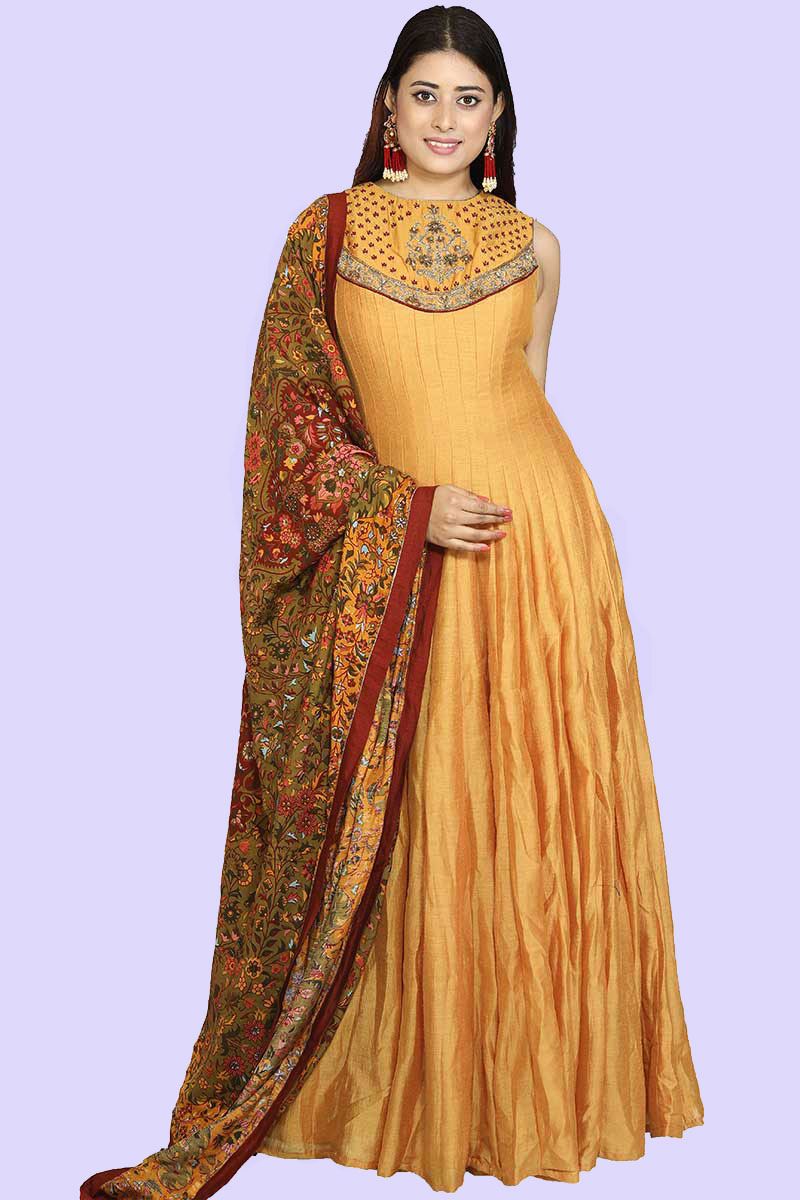 mustard yellow anarkali dress