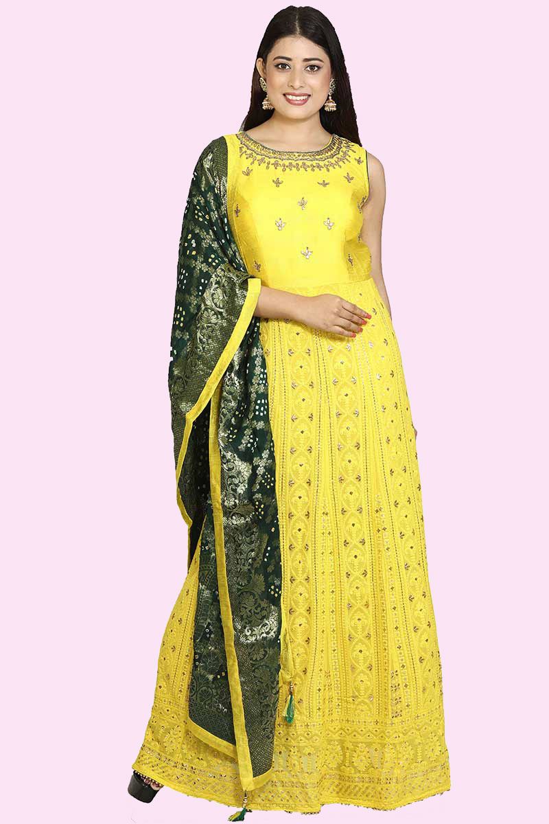 lemon yellow anarkali