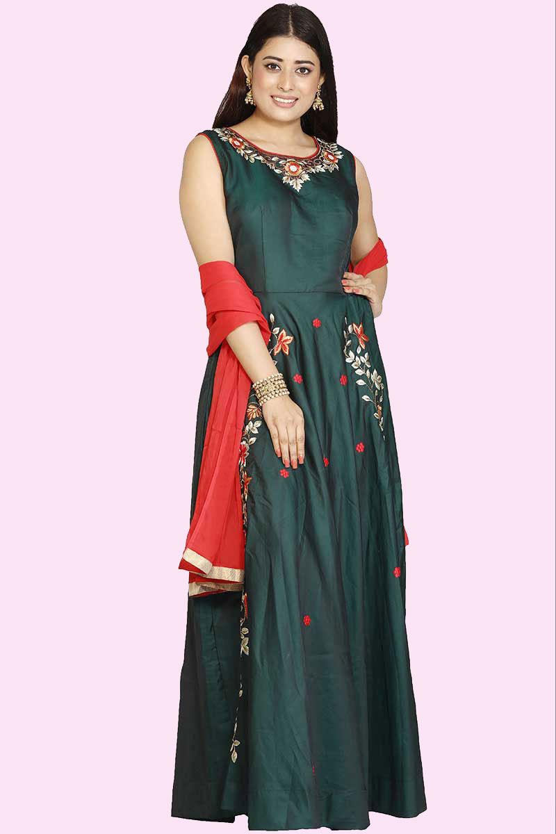 green color anarkali