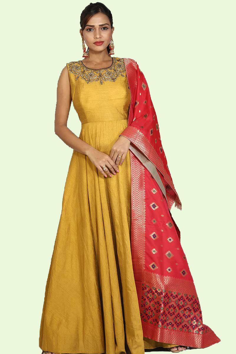 yellow silk anarkali