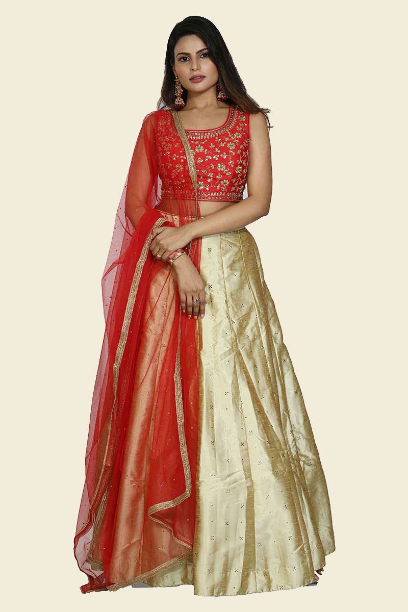 red silk lehenga choli