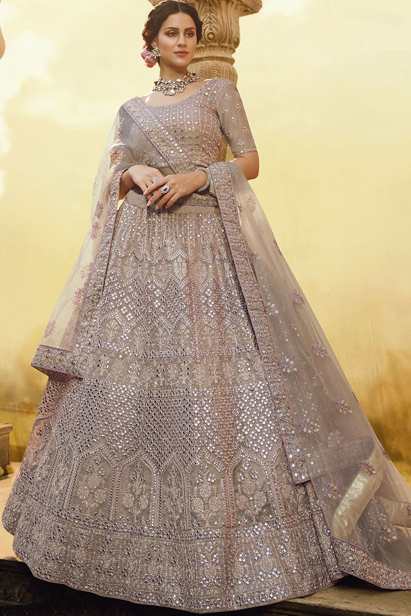 onion colour bridal lehenga