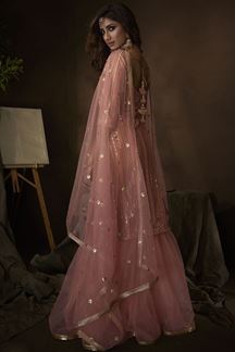 Picture of Pink Colored Embroidered Net Gharara Suit With Dupatta (Unstitched suit)