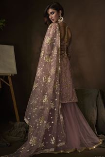 Picture of Purple Colored Embroidered Net Gharara Suit With Dupatta (Unstitched suit)