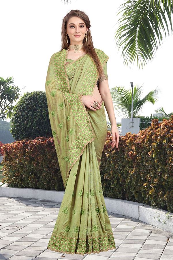 Picture of Majesty Two Tone Vichitra Silk Designer Green Colored Saree