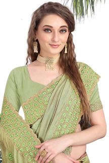 Picture of Majesty Two Tone Vichitra Silk Designer Green Colored Saree