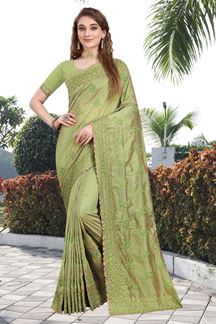 Picture of Majesty Two Tone Vichitra Silk Designer Green Colored Saree