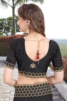 Picture of Intricate Two Tone Vichitra Silk Designer Black Colored Saree