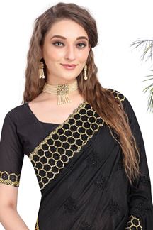 Picture of Intricate Two Tone Vichitra Silk Designer Black Colored Saree