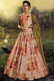 Picture of Floral Print Organza Designer Peach Colored Lehenga Choli