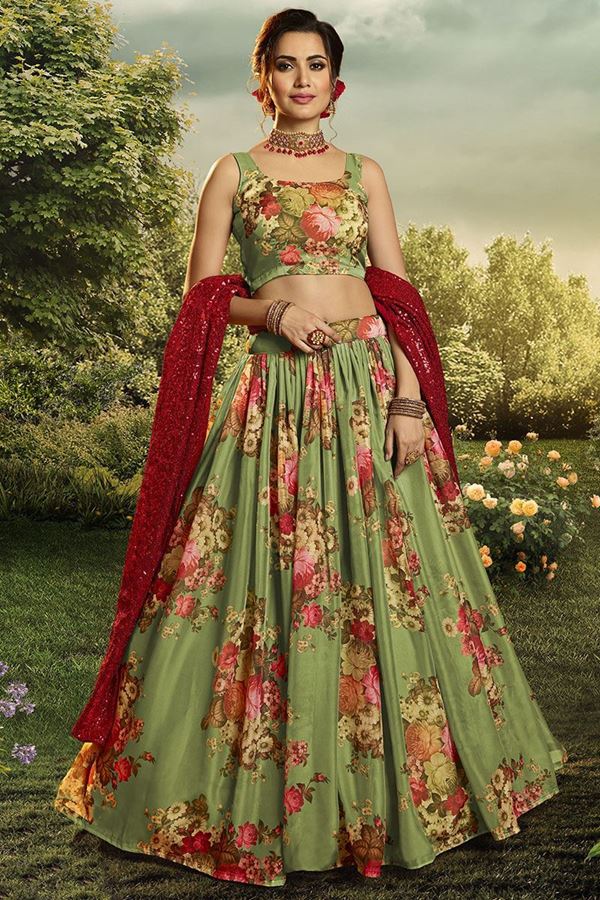 Picture of Floral Print Organza Designer Green Colored Lehenga Choli