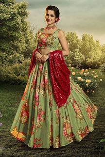 Picture of Floral Print Organza Designer Green Colored Lehenga Choli